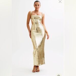 MESHKI Adoria Sequin Cut Out Maxi Dress - GOLD